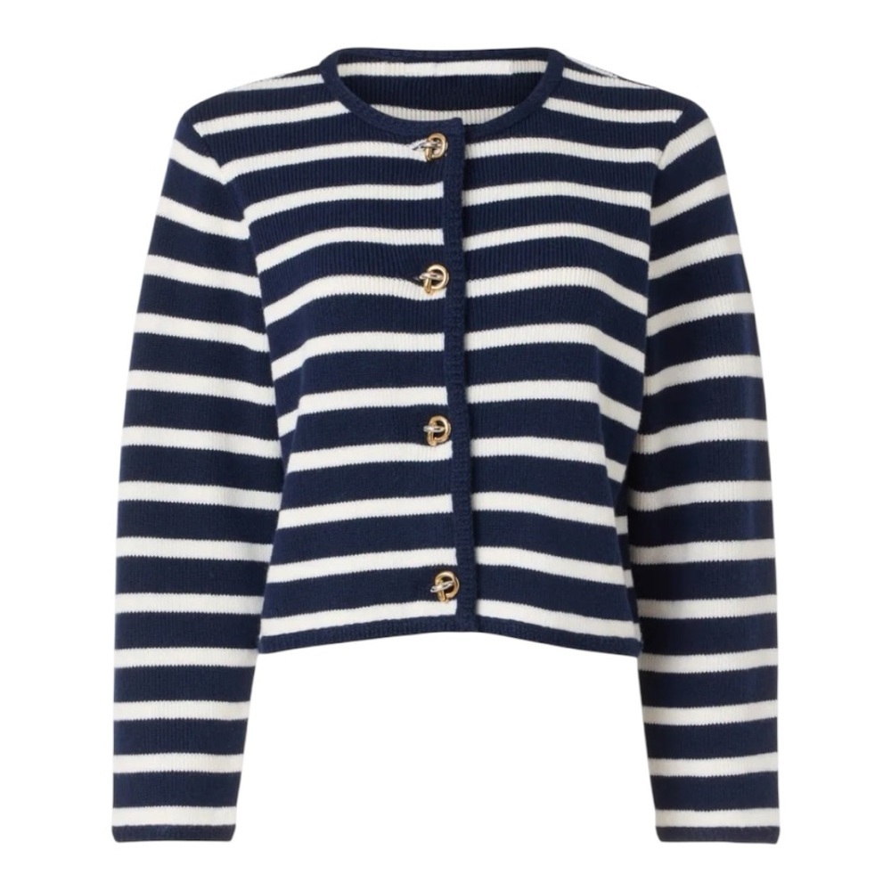 Derek Lam Collective Cardigan Striped Collarless Long Sleeve Wool Blend size M